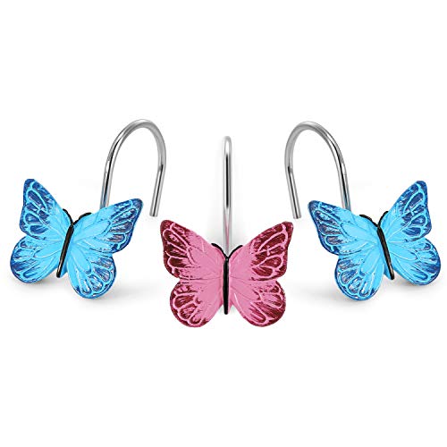 AGPTEK 12PCS Home Fashions Butterfly Anti Rust Decorative Resin Hooks for Bathroom Shower Curtain,Bedroom,Living Room