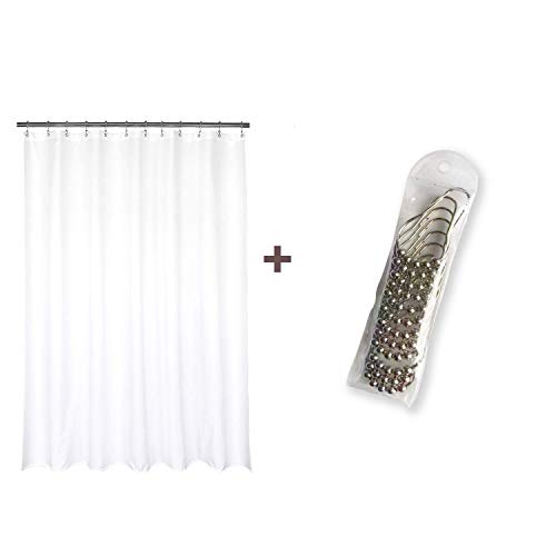 Barossa Design Bundle Set of Fabric Shower Curtain Liner and 12 Metal Hooks
