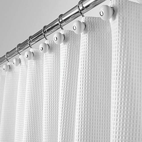 mDesign Hotel Quality Polyester/Cotton Blend Fabric Shower Curtain with Waffle Weave and Rust-Resistant Metal Grommets for
