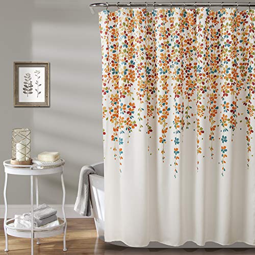 Lush Decor Weeping Flower Shower Curtain-Fabric Floral Vine Print Design, x 72â€, Turquoise and Tangerine, Turquoise &