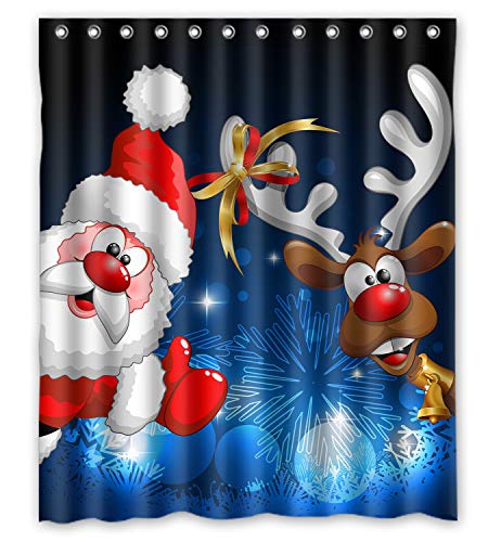 ZHANZZK Merry Christmas Santa Claus Deer Pattern Bathroom Shower Curtain 60x72 Inches