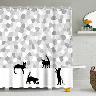 Stacy Fay Fabric Shower Curtain Black, Black Gray Fabric Shower Curtain