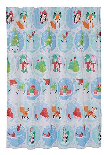 St. Nicholas Square Oh What Fun Fabric Shower Curtain, Winter Theme with Snowmen and Woodland Animals