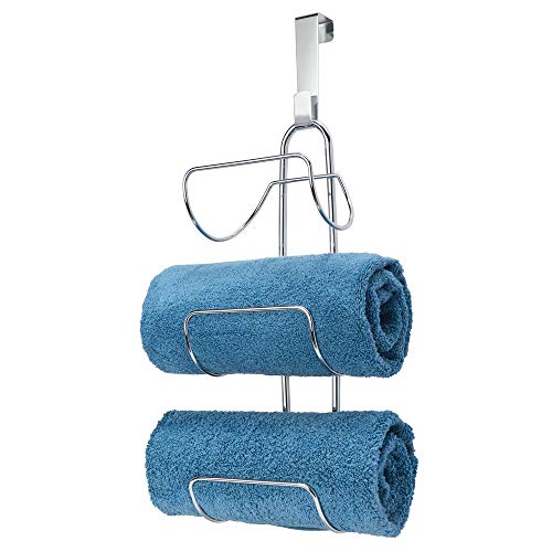 mDesign Modern Decorative Metal Wire Over Shower Door Towel Rack Holder Organizer - for Storage of Bathroom Towels,