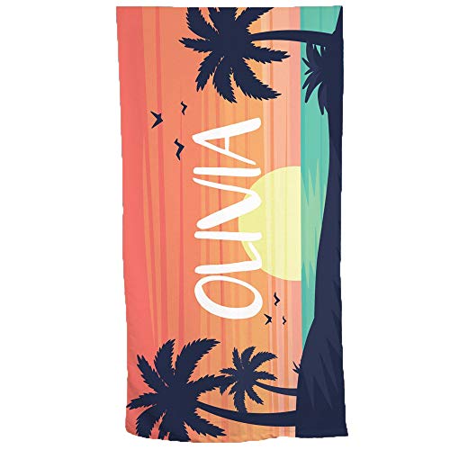 GiftsForYouNow Sunset Personalized Beach Towel, Personalized Beach Towel, Kids Beach Towel, Pool Parties, Palm Tree Towel,