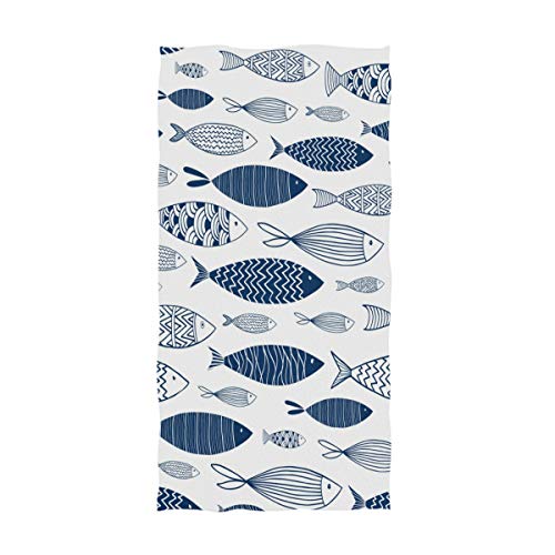 Naanle Trendy Ornamental Fishes Pattern Soft Highly Absorbent Large Decorative Hand Towels Multipurpose for Bathroom, Hotel,