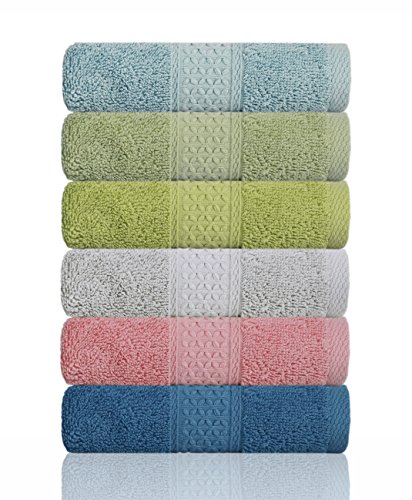 Cleanbear Hand Towel Face Towel Set,100% Cotton, Assorted Colors Hand Towels, Size 29" x 13", 6-Pack 6 Colors