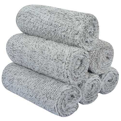 SINLAND Microfiber Face Towels Ultra Soft Bamboo Charcoal Facial Washcloths Face Cloth for Bath12Inch x 12Inch 6 Pack Light