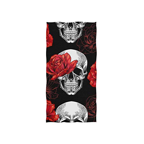 SUABO Hand Towel, Skull and Red Roses Hand Towels for Bathroom, Gym, Beach and Spa