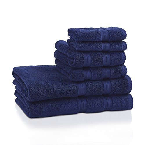 SUPERIOR Smart Dry 100% Cotton 6-Piece Towel Set, Quick Dry and Light, Navy Blue