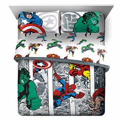 Jay Franco & Sons Jay Franco Marvel Avengers Comic Cool 7 Piece Queen Bed Set - Includes Comforter & Sheet Set - Bedding Features Captain