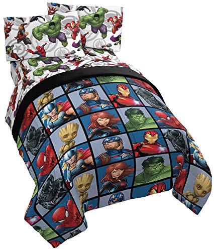 Jay Franco & Sons Jay Franco Marvel Avengers Team 5 Piece Full Bed Set - Includes Comforter & Sheet Set - Super Soft Fade Resistant Polyester -