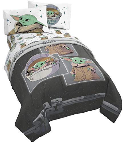Jay Franco & Sons Jay Franco Star Wars The Mandalorian Curious Child 4 Piece Twin Bed Set - Includes Reversible Comforter & Sheet Set - Bedding
