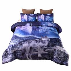 Holawakaka Moon Wolf Comforter Set Kids Teens Men Queen Bedding Set Animal Wolves Printed Quilt Bedspread (Mountain Wolf)