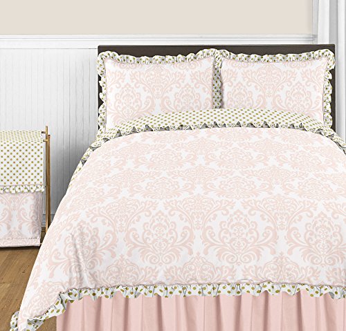 Sweet Jojo Designs Blush Pink White Damask and Gold Polka Dot Amelia 3 Piece Girls Full/Queen Childrens Bedding Set