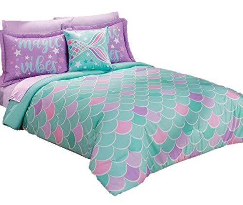JORGES HOME FASHION INC JORGEâ€™S HOME FASHION INC Scales Mermaid and Stars Junior Girls Reversible Comforter Set and Sheet Set 8 PCS Full Size