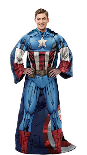 Marvel's Captain America, "First Avenger" Adult Comfy Throw Blanket with Sleeves, 48" x 71", Multi Color