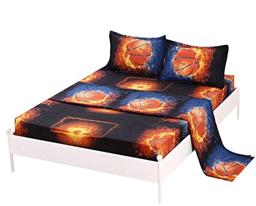 Fire Kirin 4PC Soft Basketball Sheet Sets Full Size Sport Bedding Sheet Sets with Flat Fitted Sheet for Boys, Girls and Teens (Full,
