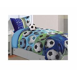 All American Collection 3 Piece Twin Size Soccer Comforter Set with Furry Friend Included, Matching Sheets and Curtain A