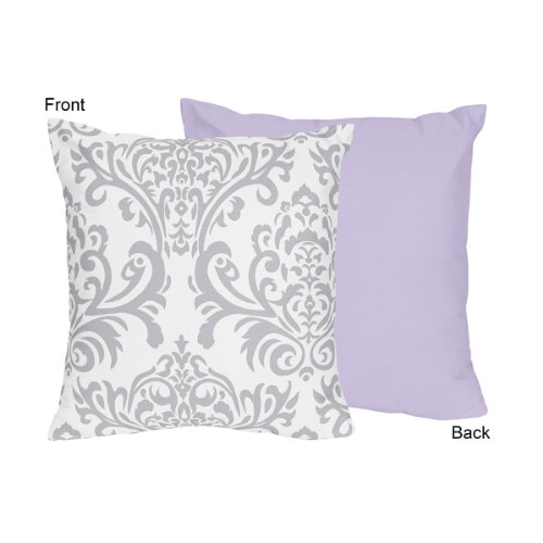Sweet Jojo Designs Lavender, Gray and White Damask Print Elizabeth Decorative Accent Throw Pillow for a Girl Bedding