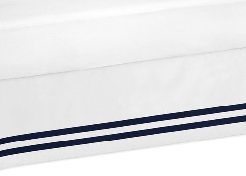 Sweet Jojo Designs Navy and White Queen Bed Skirt for Anchors Away Nautical Boys Bedding Sets