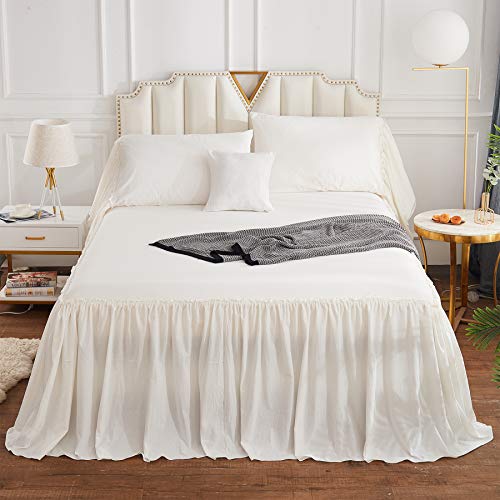 Softta 100% Washed Cotton Bedding Set with Country Mermaid Long Ruffles, Shabby Chic Bedskirt 3pcs White Twin