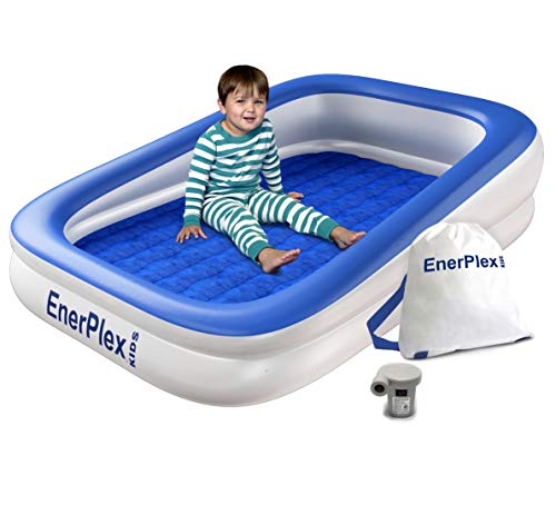 EnerPlex Kids Inflatable Toddler Travel Bed with High Speed Pump, Portable Air Mattress for Kids, Blow up Mattress with Sides