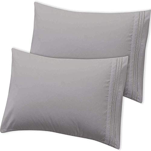 Hannah Linen Brushed Microfiber Grey Pillowcases Set of 2-1800 Thread Count Pillow Cases Microfiber - Wrinkle, Shrinkage and