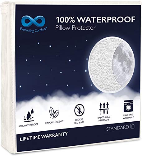Everlasting Comfort Waterproof Pillow Protectors - Set of 2, Standard Size - Hypoallergenic Pillow Covers - Breathable