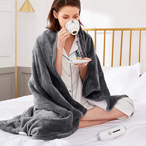 Proaller Electric Heated Throw Reversible Flannel/Sherpa Super Cozy Soft Heated  Throw Blanket with 3 Heating Levels u0026 4 Hours