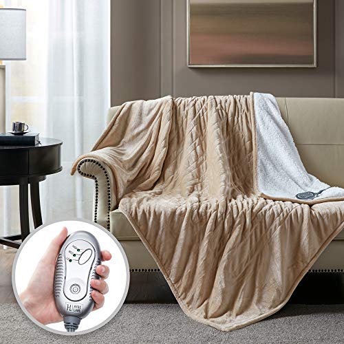 Hyde Lane Sherpa Electric Heated Blanket | 60x70 Premium Oversized Plush  Electric Blanket | Beige | Extra Cozy u0026 Soft | 3