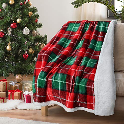 Tirrinia Red Buffalo Plaid Christmas Throw TV Sherpa Blanket 50" x 60", Super Soft Warm Comfy Plush Fleece Bedding Couch Cabin