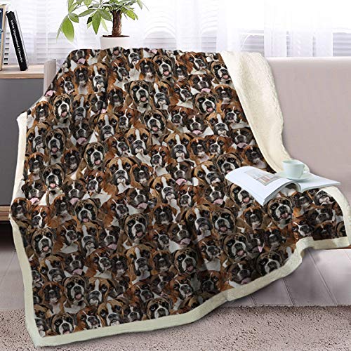 BlessLiving Boxer Blankets Fuzzy Dogs Blanket for Kids Adults Cute Puppy  Fleece Blanket Reversible Animal Brown Sherpa Throw