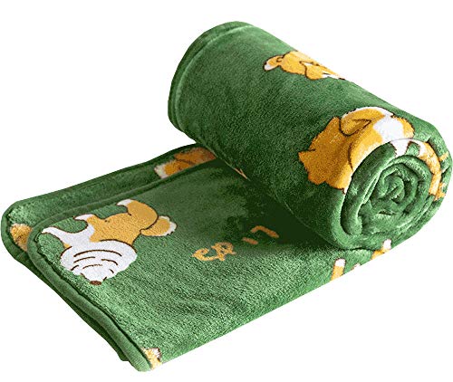 FUYU Shiba Inu Throw Blanket Puppy Cartoon Dog Warm Fuzzy Soft Blanket