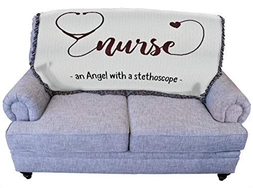 Pure Country Weavers Nurse an Angel with a Stethoscope Blanket Throw for Back of Couch or Sofa - Woven from Cotton - Made in