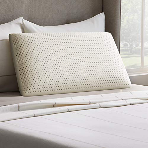 LUCID Talalay Latex Foam Mid-Loft-Medium Plush Feel-Removable Cotton Cover Pillow, Queen, White