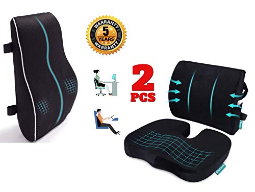 Qutool Lumbar Support Pillow for Office Chair and Coccyx Orthopedic Seat Cushion and Lumbar Support Pillow for Office Chair