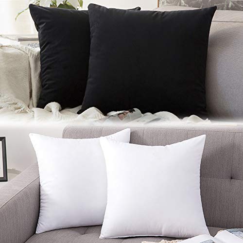 miulee MIULEE 18x18 Inch Black Velvet Pillow Covers Set and 18x18 Inch Pillow  Insert Set Bundle - Comfortable to Lean Against and