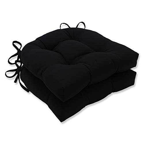 Pillow Perfect Outdoor/Indoor Sunbrella Canvas Large Chair Pads, 17.5" x 16.5", Black, 2 Pack