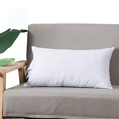 DOWNCOOL 100% Cotton Stuffer Throw Pillow Insert, Rectangle Down and Feather Filled Decorative Bed Sofa Insert, 12x20 Inch,