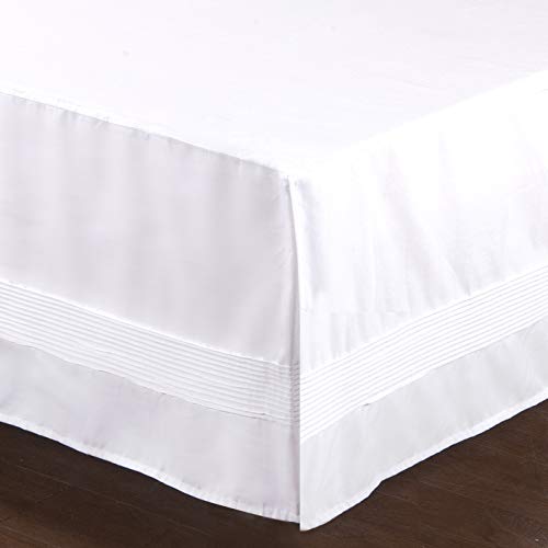 Valea Home Bed Skirt with Stitch on White Dust Ruffle with Split Corner, Durable Elegant Luxury Queen 14-inch Drop
