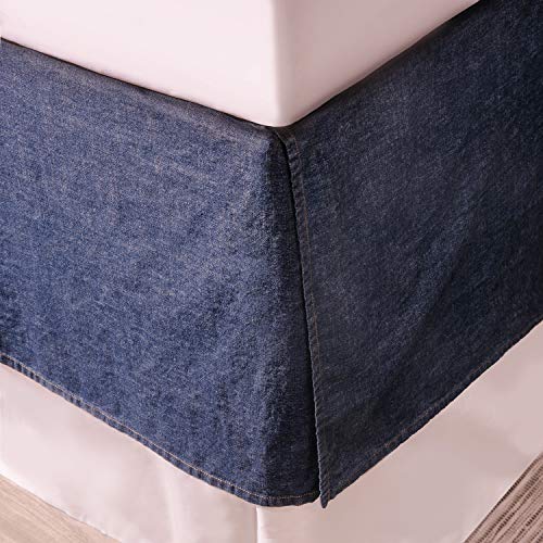 ELEGANT LIFE HOME Cotton Yarn Dyed Washed Denim Bed Skirt/Dust Ruffle â€“ 18 Inch Tailored Drop (Queen 60'' x 80'' +18'' Dark