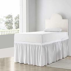 Cottingon Dorm Room Bed Skirt-College Dorm Bed Skirt-Long Bed Skirt Dorm-Extra Long Dorm Room Bed Skirt-100% Microfiber-White Solid