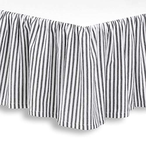 Cackleberry Home Black and White Ticking Stripe Woven Cotton Bedskirt 16 Inch Drop, Queen (60 x 80 Inches)