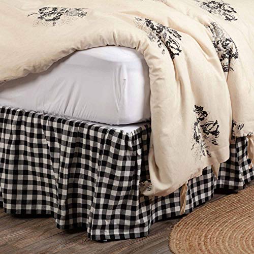 Piper Classics Vintage Check Black King Bed Skirt, 16" Drop, Modern Farmhouse Bedding, Checked
