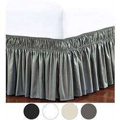 Elegant Comfort Three Fabric Sides Wrap Around Elastic Style Solid Bed Skirt, Easy On/Easy Off Dust Ruffled Bed Skirts 16 Inch Tailored Drop,
