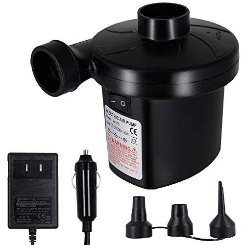 Zcaukya Electric Air Pump, Portable Inflate and Deflate Air Pump with 3  Nozzles, AC 110V / DC 12V Electric Pool Float Pump,
