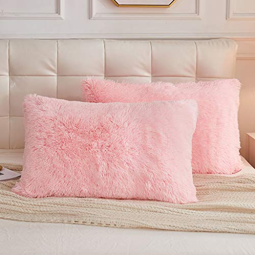 LIFEREVO Pack Shaggy Plush Faux Fur Pillow Shams Fluffy