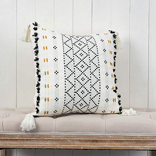 blue page Cotton Weave Boho Decorative Throw Pillow Covers, Tufted Pillow Cover for Couch Sofa Bedroom Living Room, Modern