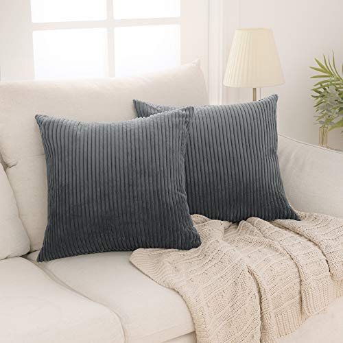 Deconovo Pack of 2, Corduroy Throw Pillow Cover 18x18 in Stripe Pattern Cushion Covers for Couch Sofa Bedroom Living Room